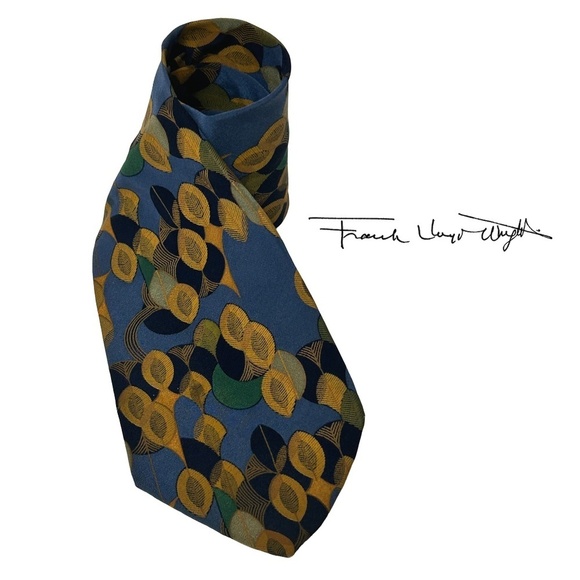 Frank Lloyd Wright Classic Necktie Tie Ferns Silk Branded and Embossed Italy Y2K - Picture 1 of 12